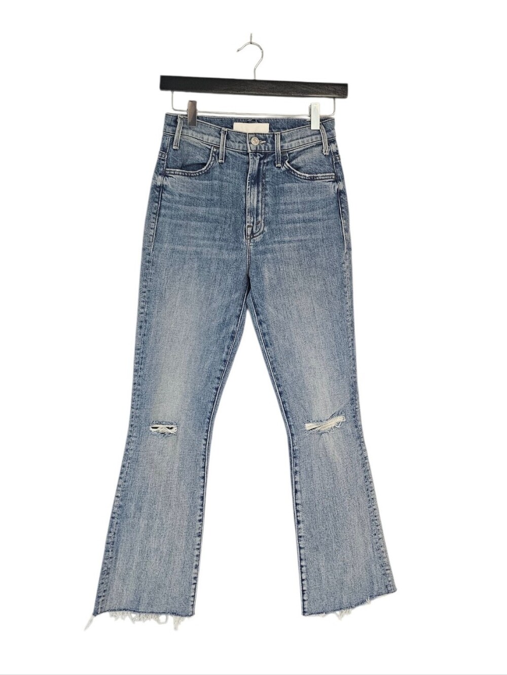 MOTHER Superior The Husler Ankle Fray High Rise Straight Leg Light Blue Jeans 25